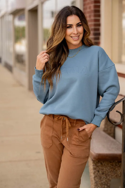 Easy Style Classic-casualMama Embossed Crewneck