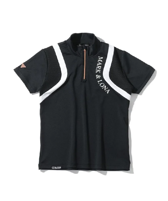 Trendy Dresses Compression shorts Women's Half-zip Short Sleeved Mock Neck T-shirt Black