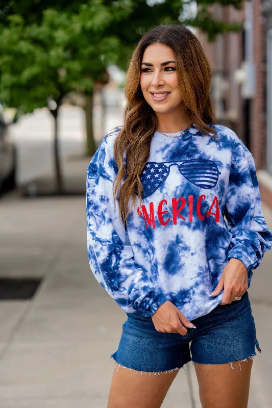 Comfortable Looks Turtleneck 'Merica Tie Dye Ribbed Graphic Crewneck