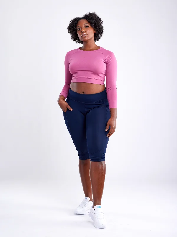 Chic Outfits Running shirt Mid-Rise Capri Fitness Leggings with Side Pockets