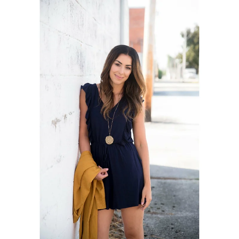 Breathable Comfort Elegant bodysuit Navy Ruffles Romper