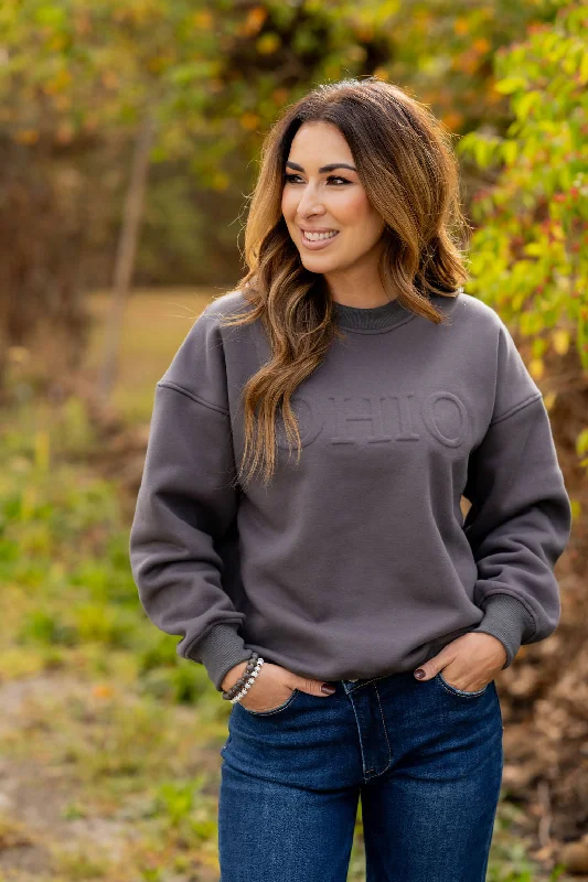 Soft Fabrics Relaxed V-neck Pullover Ohio Embossed Crewneck
