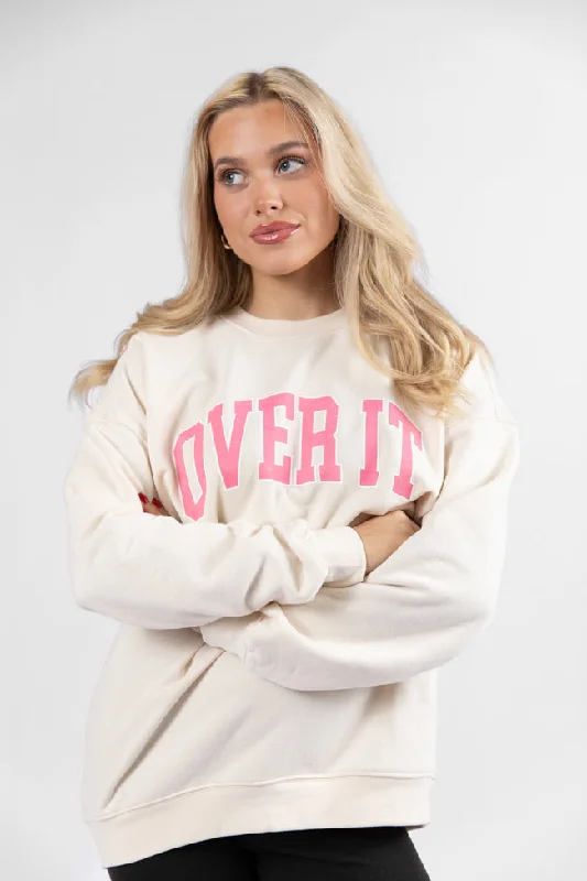 Cozy Footwear Preppy style Over It Cream Oversized Graphic Sweatshirt