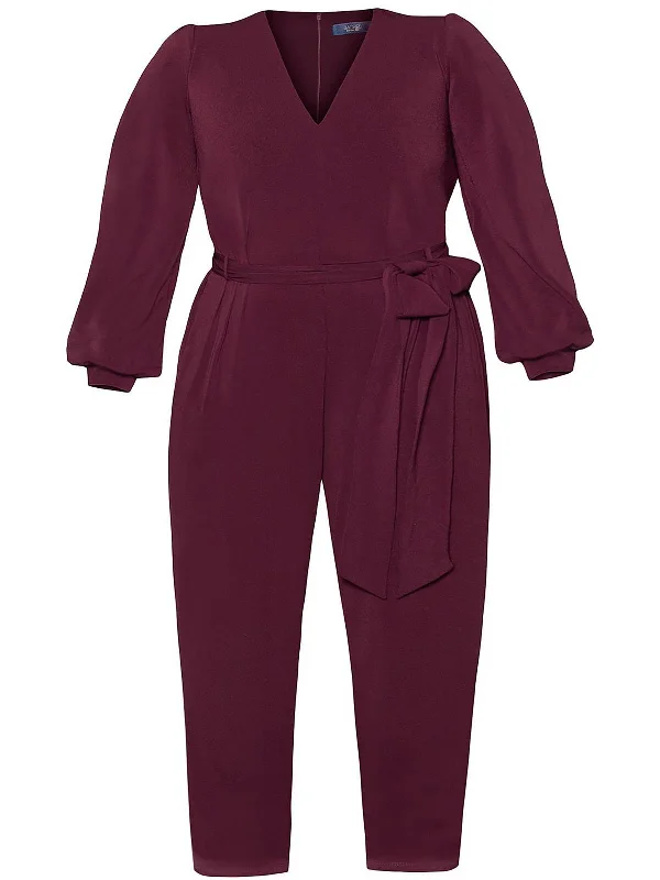 Urban Chic Button-down lace bodysuit Plus Womens Scuba Straight-Leg Jumpsuit