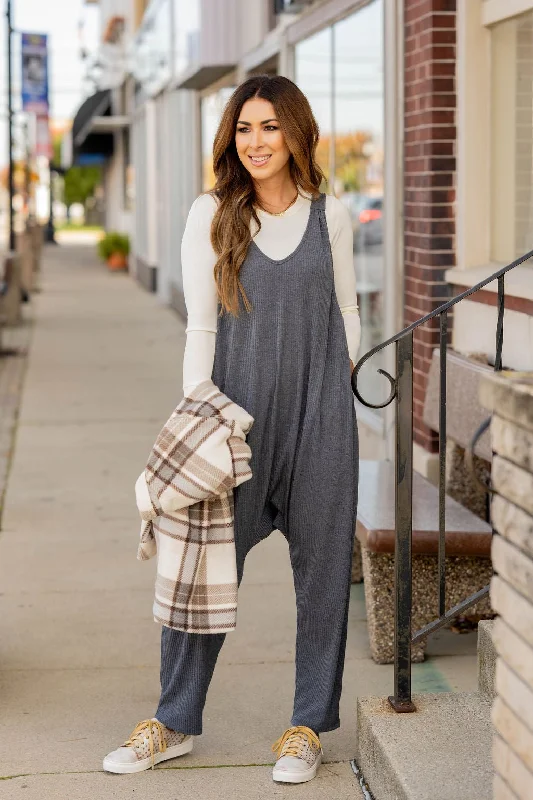 Easy Fashion Button-up bodysuit Ribbed Relaxed Tank Jumpsuit