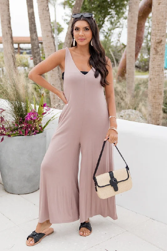 Modern Comfort Knit bodysuit Signature Style Mauve Knit Wide Leg Jumpsuit