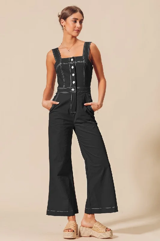 Trendy Looks Relaxed fit bodysuit Square Neck Wide Leg Jumpsuit