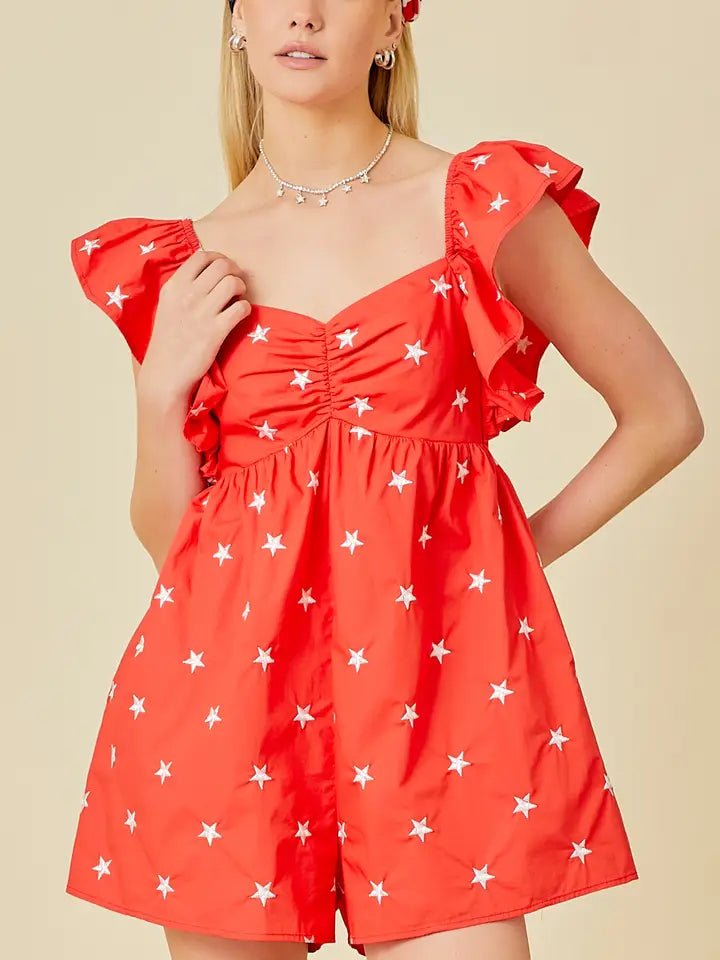 Casual Comfort Deep V bodysuit Star Ruffle Romper