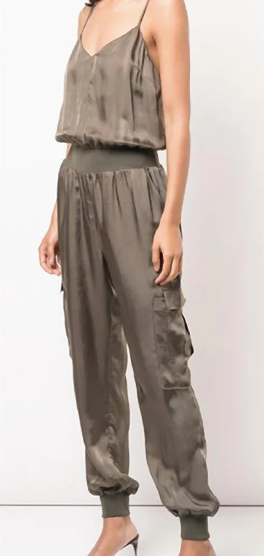 Weekend Comfort Wear High-neck bodysuit Twill Amia Jumpsuit In Olive