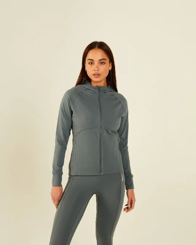 Everyday Comfort Zip-front hoodie Lucie Zipper Hood Sage Grey