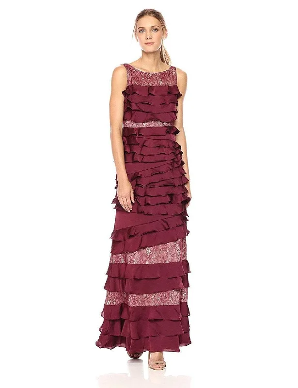 Casual Fit Adrianna Papell - AP1E201734 Sleeveless Lace Satin Tiered Gown