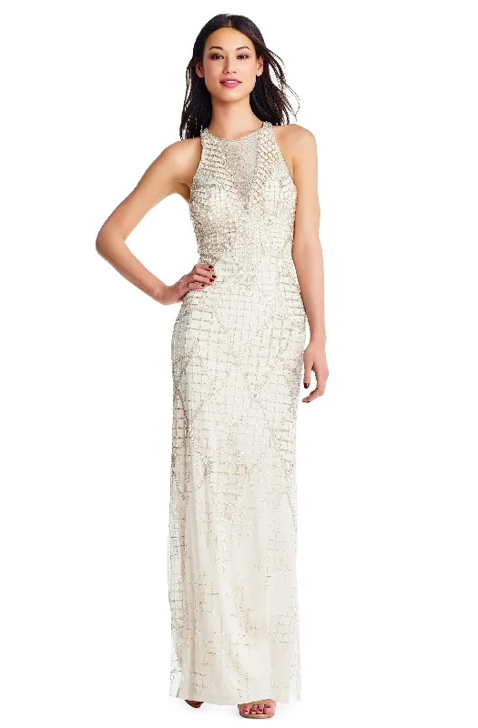 Elegant Fit Aidan Mattox - MD1E202819 Lattice Beaded Gown with Criss Cross Back