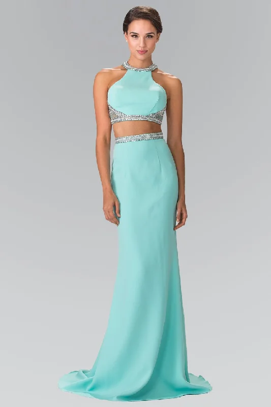 Elegant Wear Elizabeth K - GL2256 Beaded Halter Neck Two-Piece Evening Gown