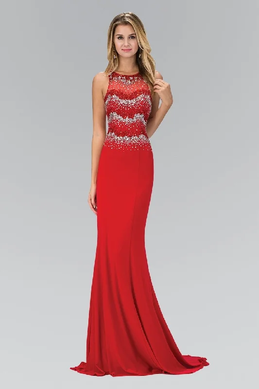 Comfortable Sweaters Elizabeth K - GL1361 Jewel-Accented Halter Neck Gown
