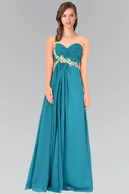 Comfortable Jeans Elizabeth K - GL1030 Jeweled Ruched Sweetheart Chiffon Dress