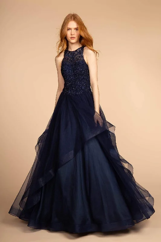 Easygoing Fashion GLS by Gloria - GL2528 Embroidered Illusion Jewel Tiered Gown
