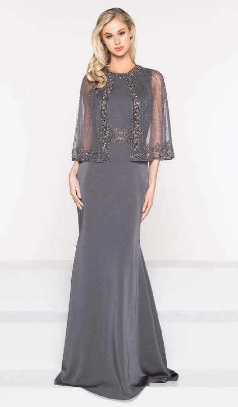 Cozy Fitting Marsoni by Colors - M232 Jeweled Cape Long Faille Gown