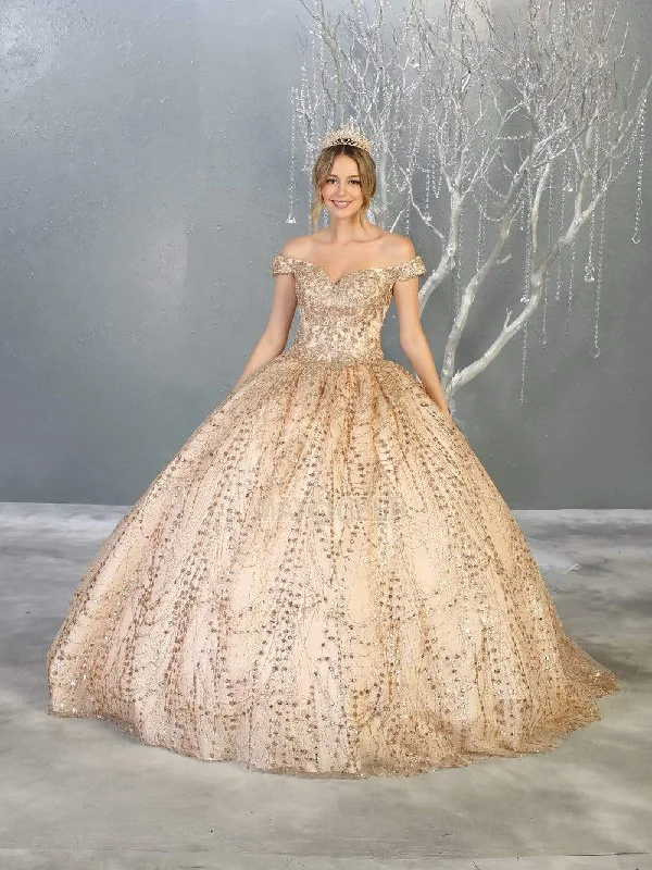 Soft Knitwear May Queen - LK153 Beaded Appliqued Off Shoulder Ballgown