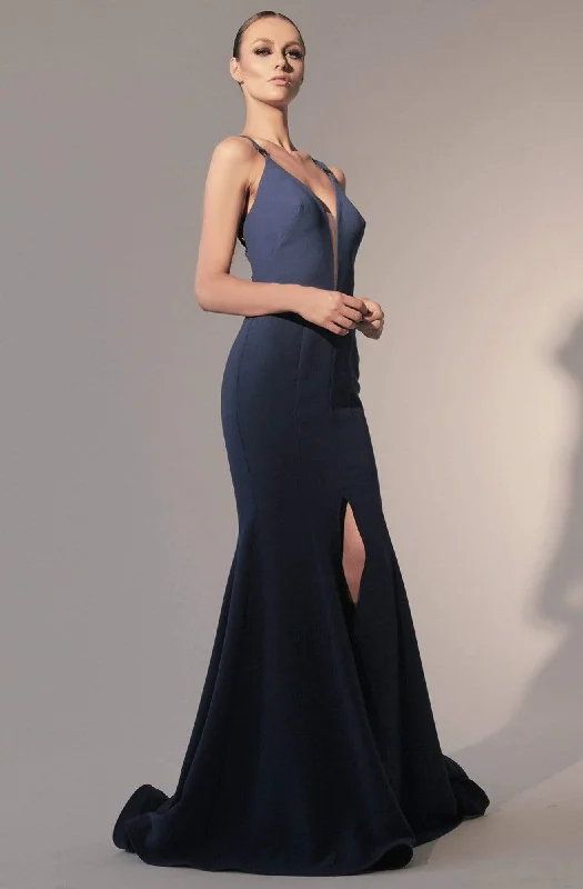 Weekend Comfort Nicole Bakti - 582 Illusion Plunged Neckline Strappy Back Mermaid Gown