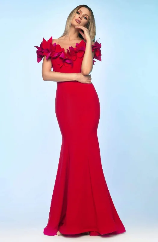 Effortless Outfits Nicole Bakti - 621 Petal Appliqued Long Mermaid Gown