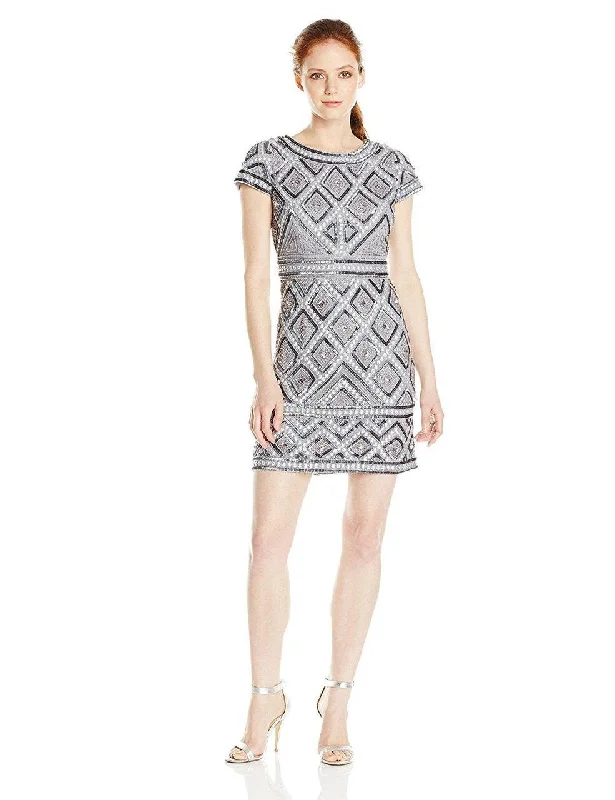 Cozy Fit Wear Adrianna Papell -41881410SC Short Sleeve Embellished Sheath Dress