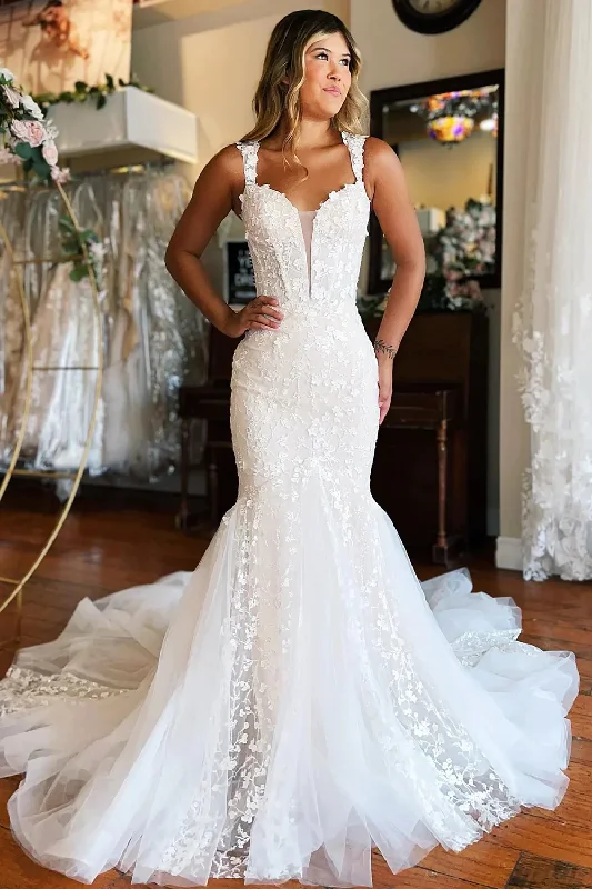 Relaxed Fit Wear White Off-The-Shoulder Mermaid Tulle Prom Wedding Dress,DP967