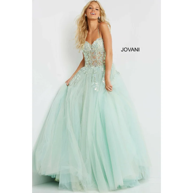 Casual Elegance Jovani  06816 Mint Illusion Bodice Prom 2022 Ballgown