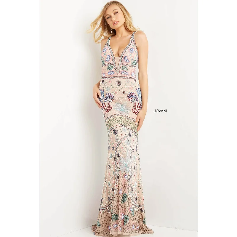 Casual Chic Wear Jovani Blush Multi Sheath Embellished Prom Dress 08446