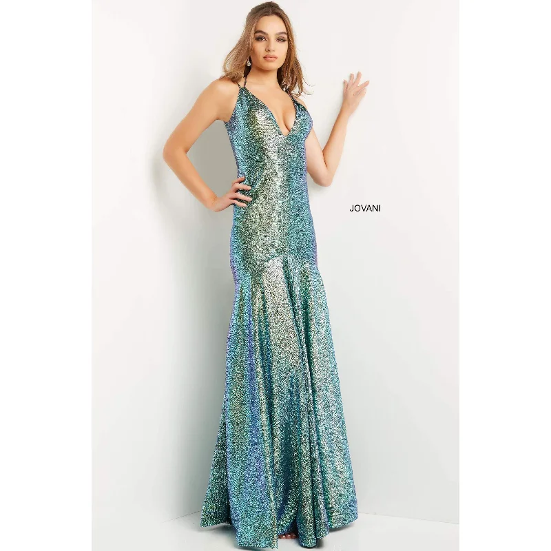 Cozy Shirts Jovani Green Iridescent Plunging Neck Prom Dress 08539