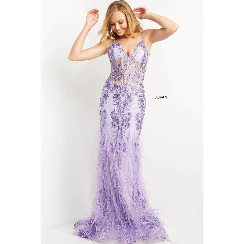 Trendy Looks Jovani Lilac Corset Bodice V Neck Prom Gown 08141
