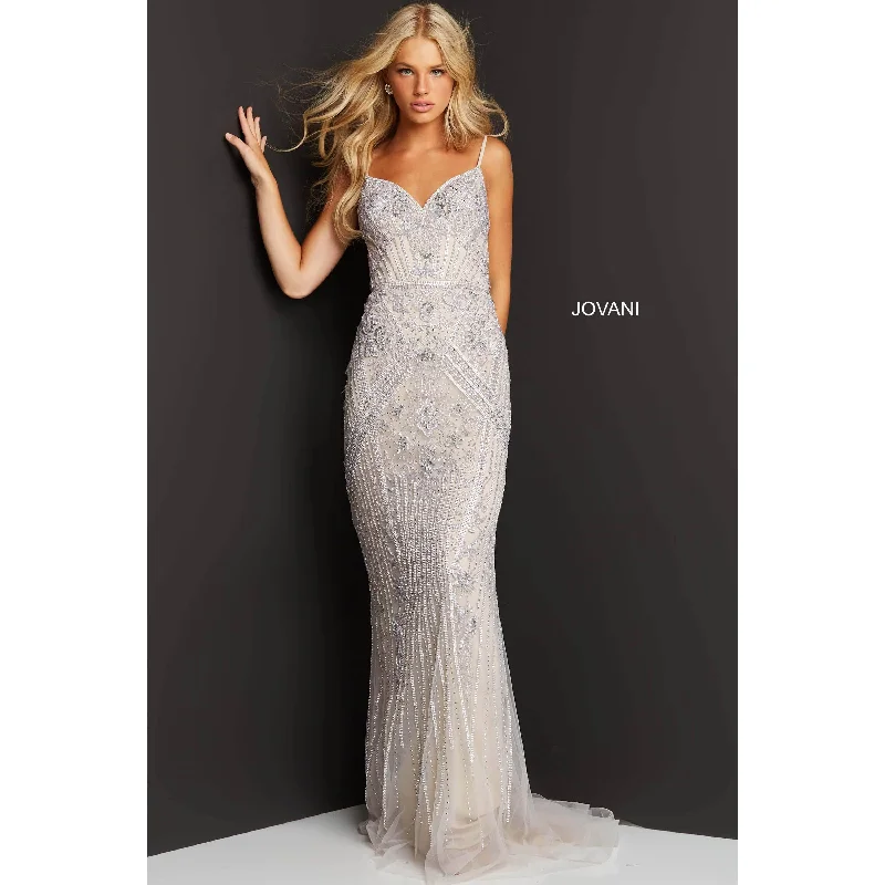 All-Day Comfort Jovani Nude Spaghetti Strap Embellished Prom Dress 06678
