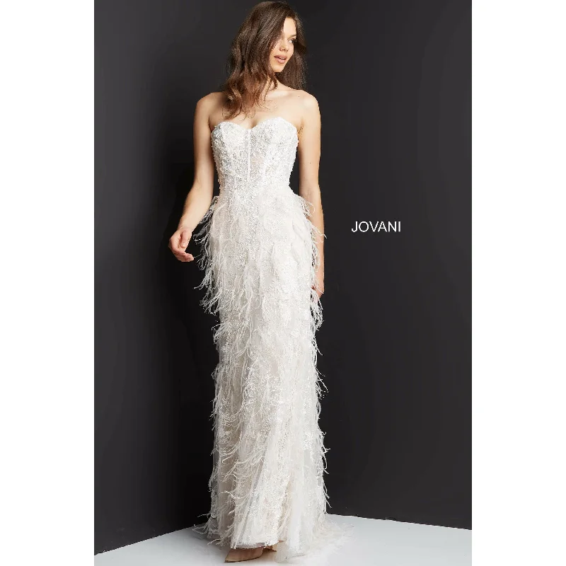 Soft Feel Jovani Off White Corset Embellished Strapless Gown 07914