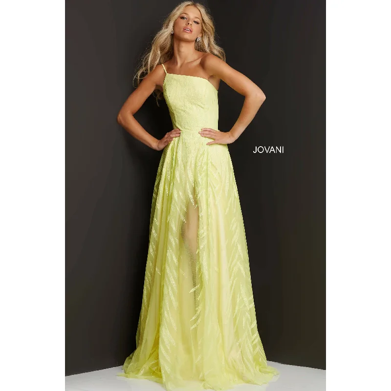 Comfort Fit Jovani Yellow High Slit One Shoulder Prom Gown 07251
