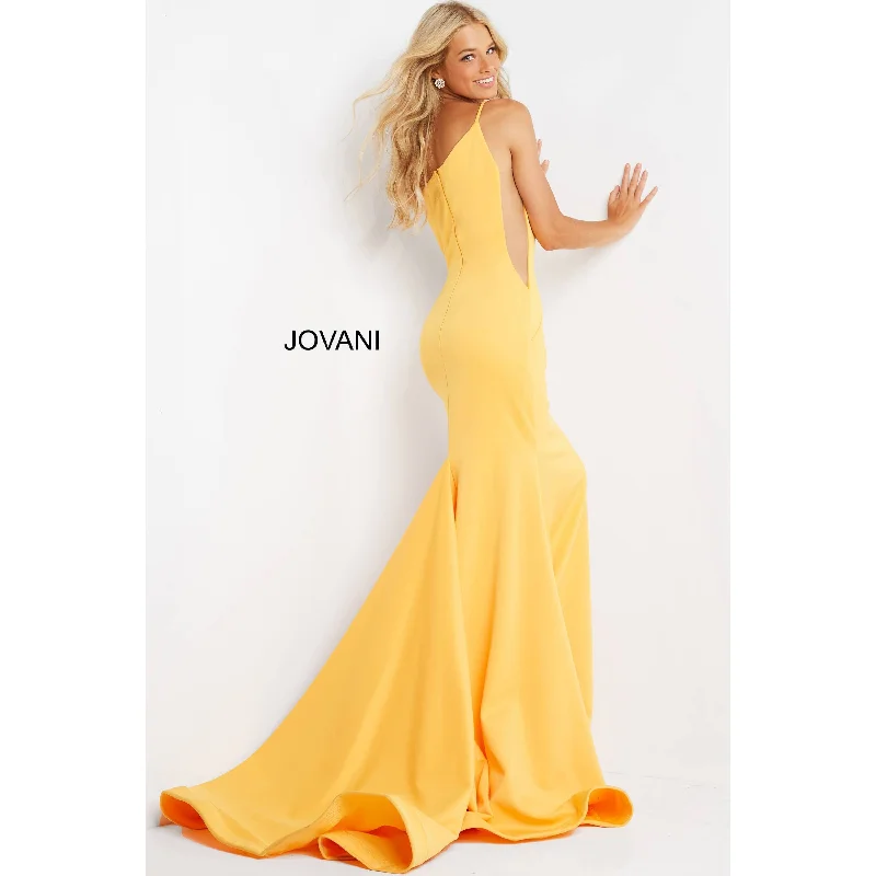 Relaxed Dresses Jovani Yellow One Shoulder Simple Prom Dress 06763