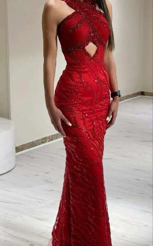 Relaxed Fit Sexy Red Sequined Mermaid Long Prom Dress Formal Party Dress,DP955