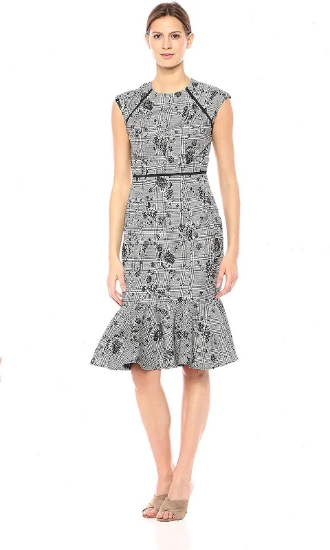 Cozy Lounge Wear Maggy London - G3816MSC Embroidered Trimmed Trumpet Dress
