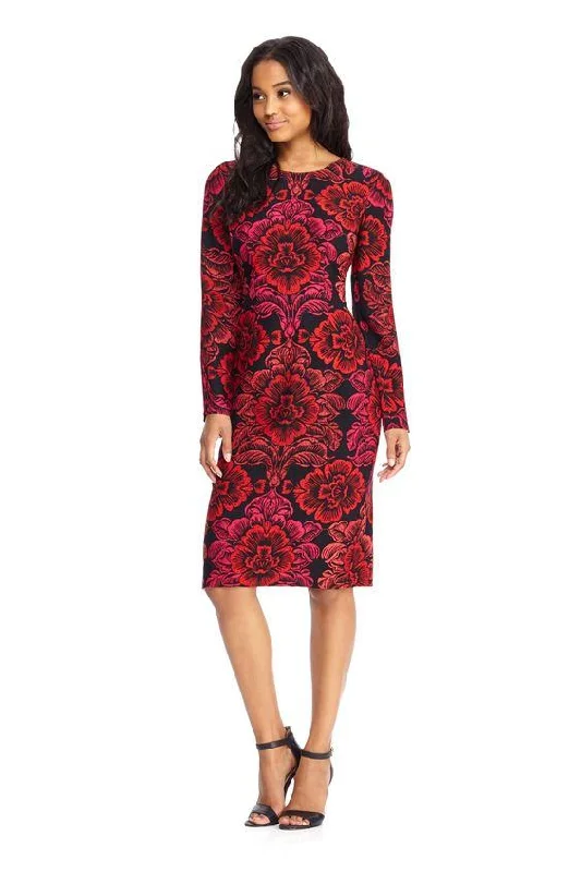 Breathable Style Maggy London - Jewel Long Sleeves Floral Dress GSF03MSC