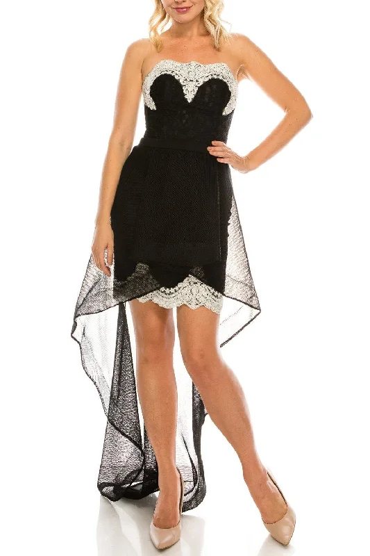 Soft Touch Odrella - Embroidered Strapless High Low Sheath Dress 4572SC
