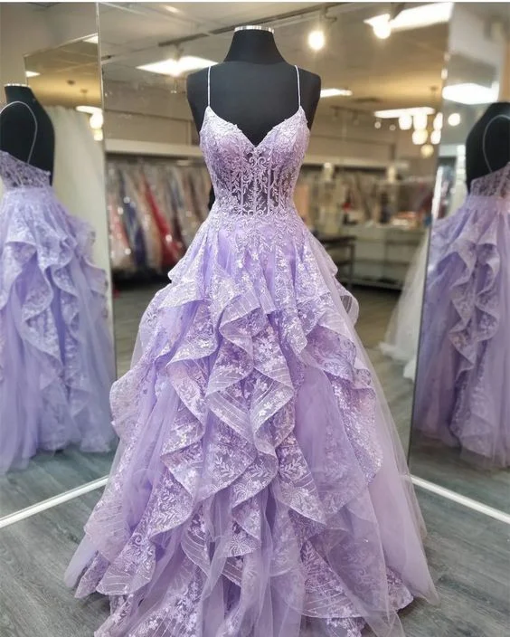 Soft Comfort Lilac Elegant A-Line Tulle Appliques Long Prom Dress Formal Party Dress,DP983