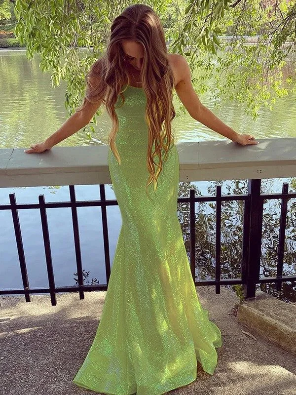 Light Fit Green Spaghetti Straps Mermaid Long Prom Dress,DP937