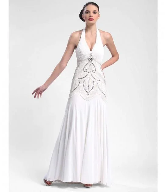 Soft Comfort Sue Wong - W5231SC Halter V Neck Embellished Long Dress