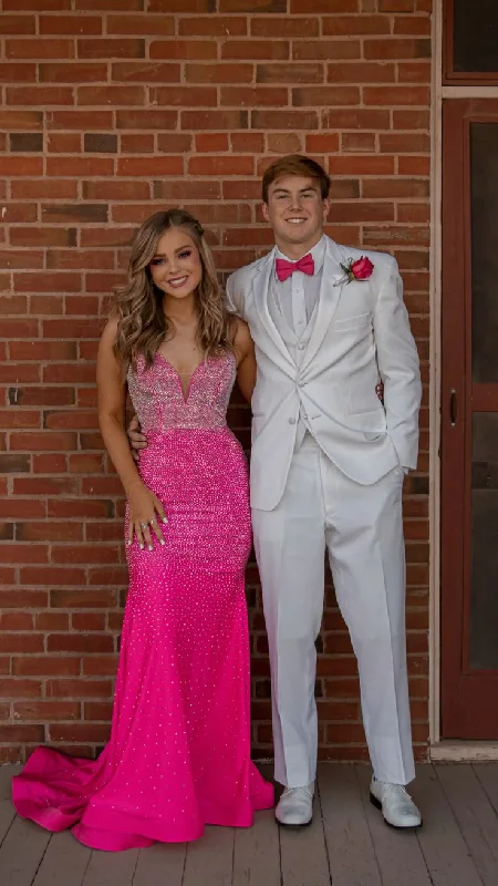 Versatile Style Fuchsia Beaded Mermaid Long Prom Dress,DP942